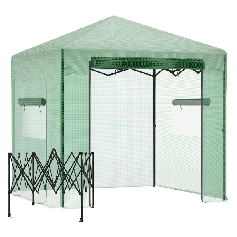 Outsunny Pop-up Small Greenhouse, Outdoor Walk-in Tomato Greenhouse with Carrying Bag, PE Cover, Steel Frame, Green, 2.4L x 1.8W x 2.4H m