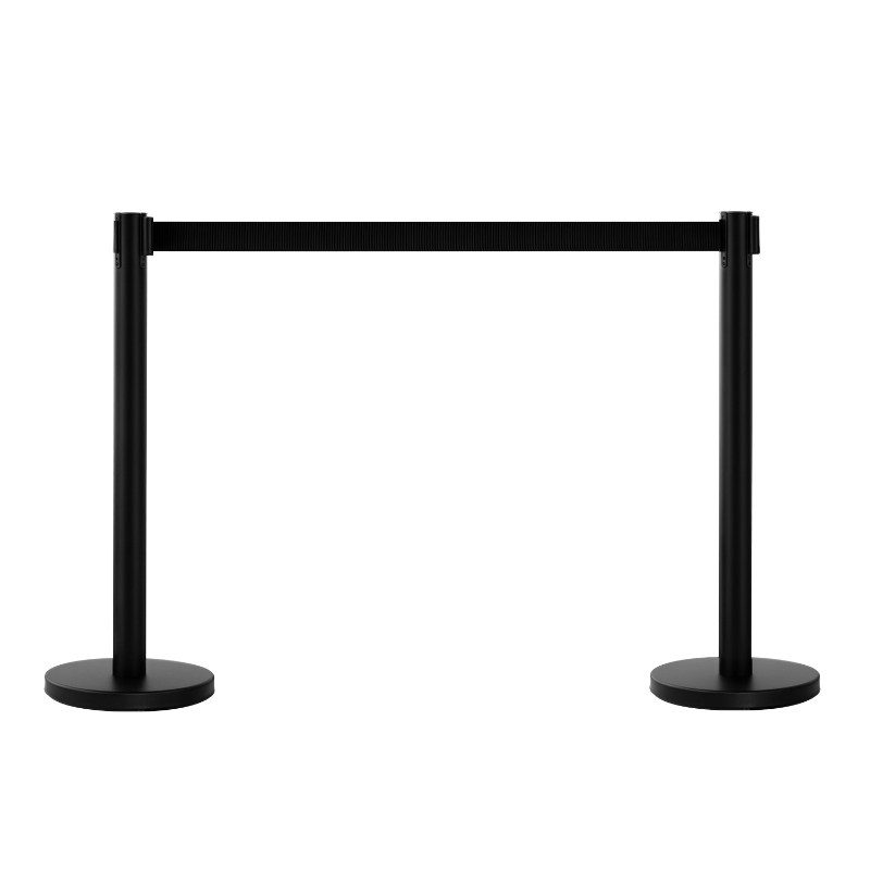 Outsunny Set 2 Colonnine Segnapercorso con Nastro Estendibile di 2 m, Paletti Delimitazione in Acciaio Inox e Nylon, Ø32x90 cm, Nero