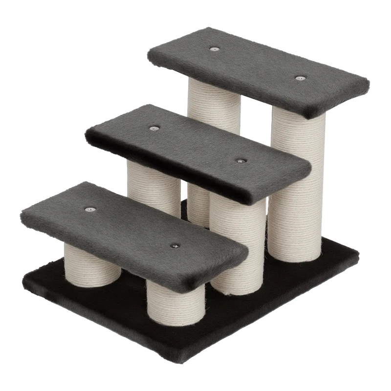 PawHut Hundetreppe 3 Stufen 34 cm Hoch Haustiertreppe für Hunde Katze Katzentreppe Hunderampe Einstiegshilfe für Bett, Sofa, Couch Dunkelgrau