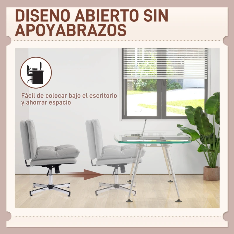 HOMCOM Silla de Oficina sin Brazos con Altura Ajustable Función de Basculante Base Cruzada y Asiento Amplio Gris