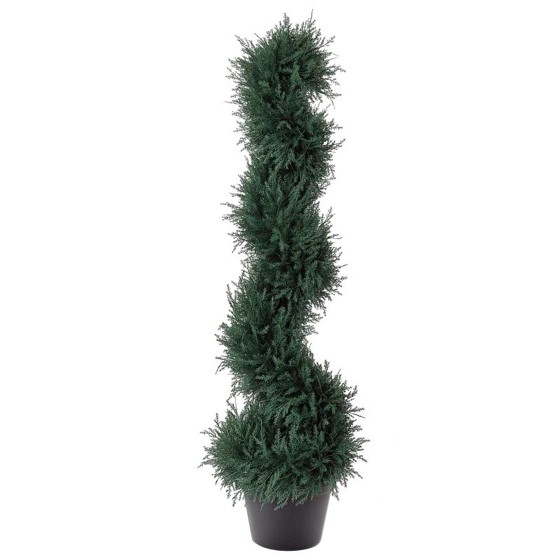 Outsunny Planta Artificial Decorativa de 90 cm con Maceta Árbol de Cedro con Poda Topiaria en Espiral de 650 Hojas Verde Oscuro