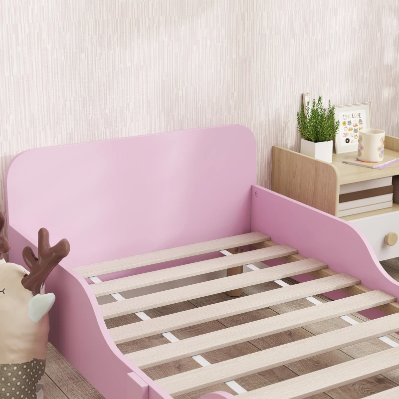 AIYAPLAY Kinderbedframe, eenpersoonsbed voor kinderen, veiligheidshekje, klein bed voor kinderkamer, MDF, zonder matras, Roze(m-7)