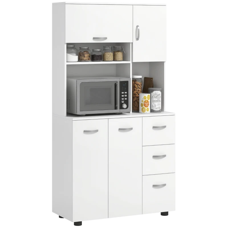 HOMCOM Küchenschrank, Buffet, 3 Schubladen, 3 Regale, viel Stauraum, 89x39,5x168cm, Weiß(m-10)