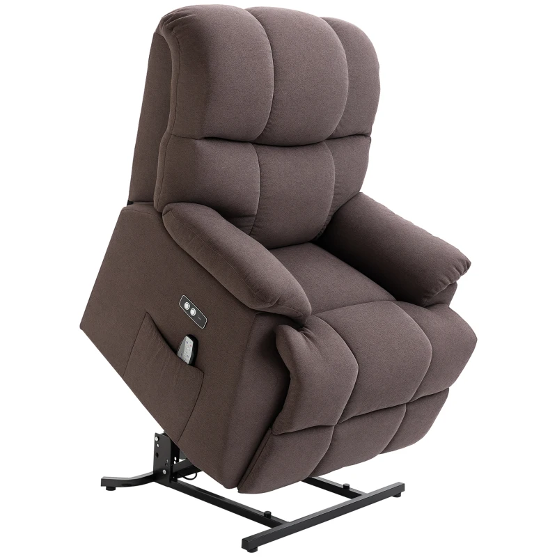 HOMCOM Poltrona Elettrica Alzapersona Reclinabile 150°, Poltrona Relax Elettrica in Velluto con Connettore USB, Motore, Telecomando, Poggiapiedi e Tasche Laterali per Anziani, Marrone