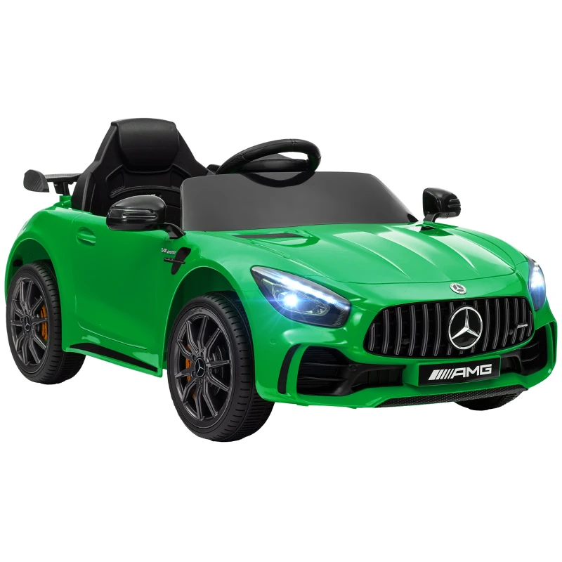 AIYAPLAY Coche Eléctrico para Niños de +3 Años Mercedes-Benz AMG GTR con Batería 12V Mando a Distancia Faros Bocina Música Verde