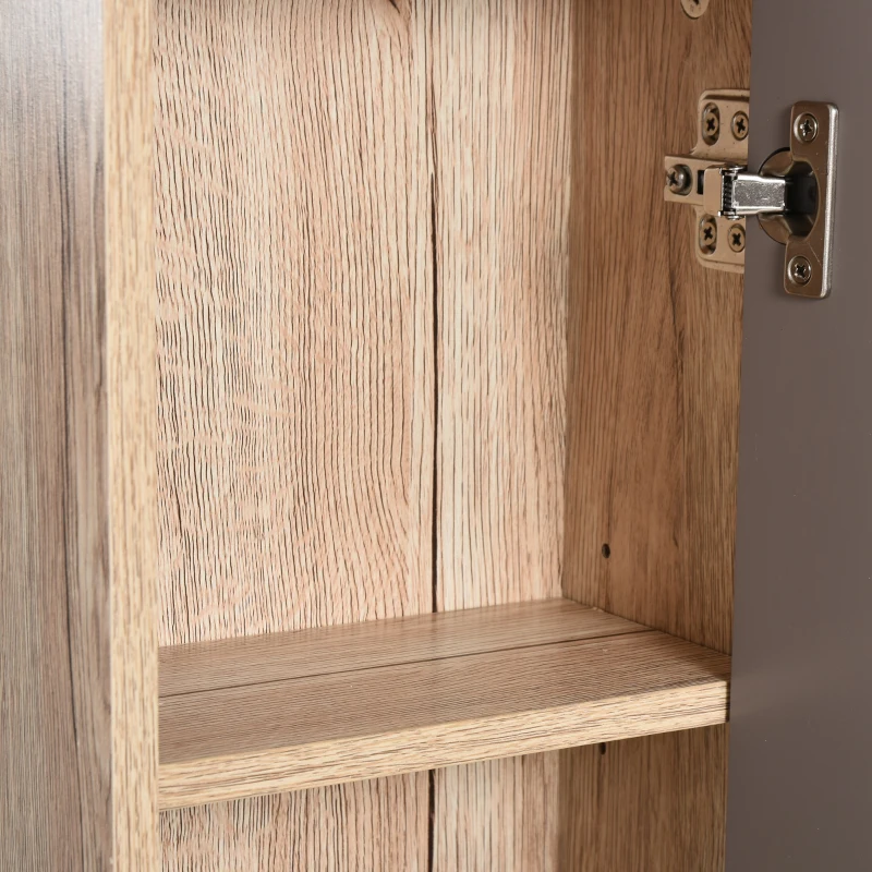 HOMCOM Armário de banheiro com espelho montado na parede com 1 porta e prateleira ajustável Estilo moderno 57x14,2x49,2 cm Carvalho e cinza
