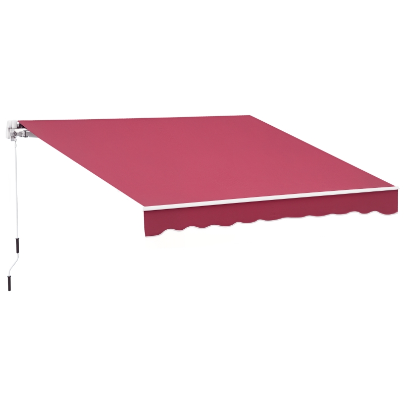 Outsunny Toldo Manual 395x245 cm con Manivela Toldo Balcón Patio Terraza de Aluminio y Tejido Poliéster 280 g/m² Anti-UV Rojo