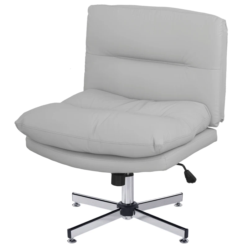 HOMCOM Chaise de Bureau sans Accoudoirs avec Hauteur Ajustable Fonction Bascule Base Croisée et Assise Large Gris Clair