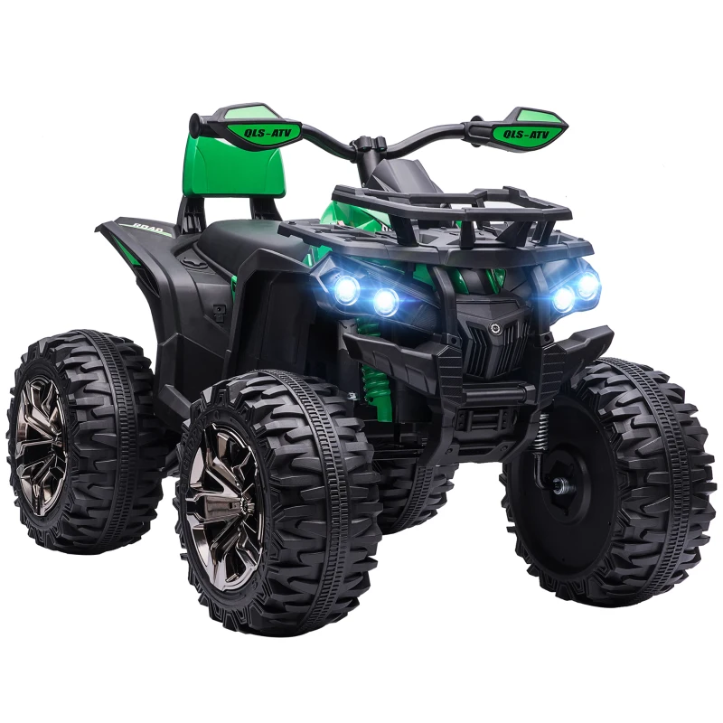 HOMCOM Quad Eléctrico 12V para Niños +3 Años con 2 Motores Faros Música Neumáticos de Suspensión Botones Avance y Retroceso Vehículo Eléctrico a Batería 100x65x73 cm Verde