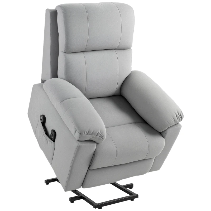 HOMCOM Poltrona Alzapersona Reclinabile a 135° con 8 Punti Massaggianti e Poggiapiedi, 89x99x103 cm, Grigio Chiaro