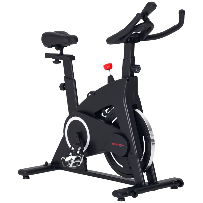 SPORTNOW Bicicleta Estática Bicicleta Fitness com Volante de Inércia de 15 kg Ecrã LED Guiador e Assento Ajustável 108x53x111 cm Preto