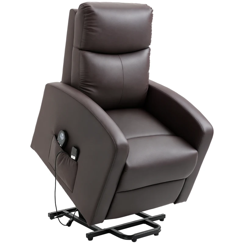 HOMCOM Massagesessel mit Aufstehhilfe, Relaxsessel, Liegesessel, Kopfstütze, 8 Vibrationspunkte, 2 Fernbedienungen, Braun