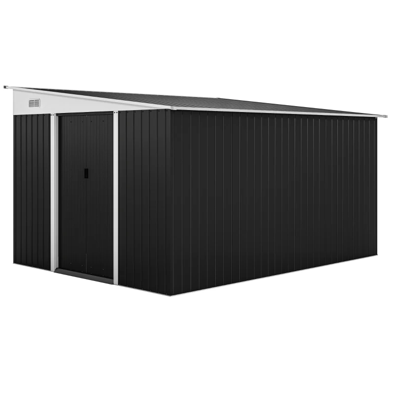 Outsunny 3.3 x 2.68m Corrugated Metal Shed - Black