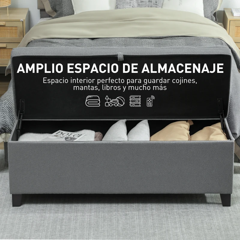 HOMCOM Banco de Almacenaje con 2 Bisagras de Seguridad Tapa Abatible para Dormitorio Salón 120x40x48 cm Gris Oscuro