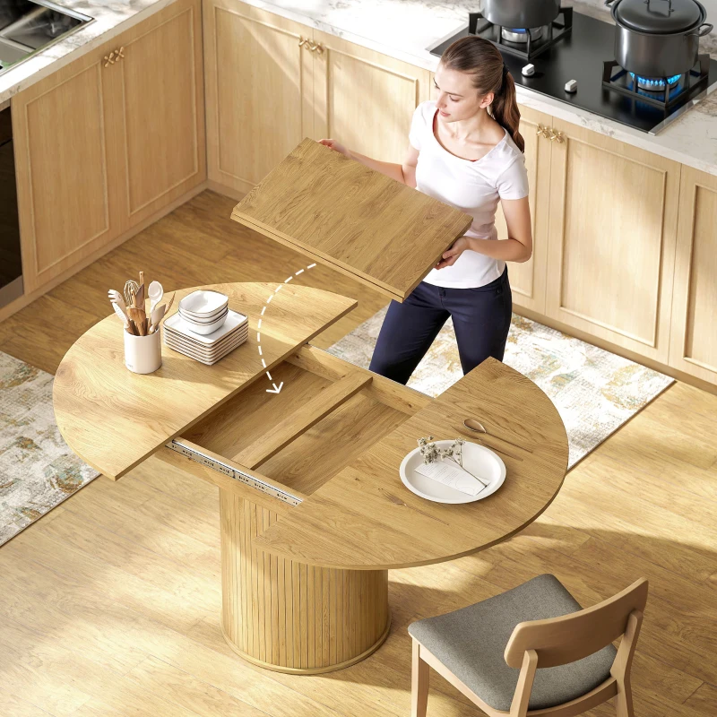 HOMCOM Mesa de Comedor Extensible Redonda para 6-8 Personas con Base Estriada para Salón 110-150x110x75 cm Madera Natural