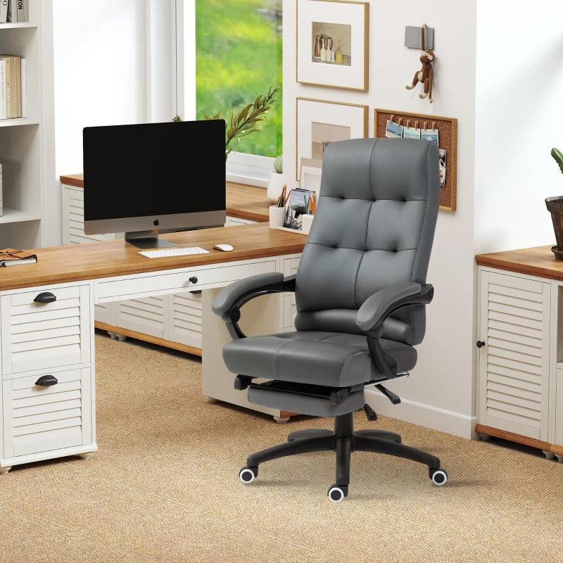 Vinsetto Silla de Escritorio Reclinable Tapizada de PU con Altura Ajustable Reposabrazos Reposapiés 65x65x118-125 cm Gris Oscuro