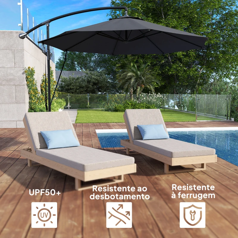Outsunny Chapéu de Sol Excêntrico Ø 290 cm Chapéu de Sol de Jardim com Base Cruzada Capa de Proteção e Corda de Vento Cinzento