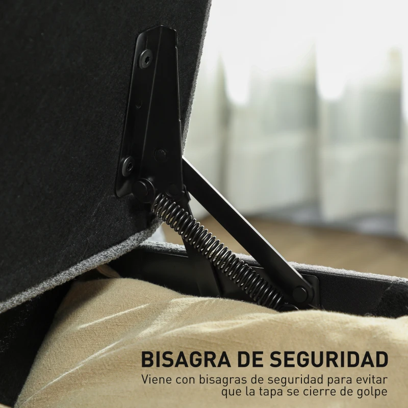 HOMCOM Banco de Almacenaje con 2 Bisagras de Seguridad Tapa Abatible para Dormitorio Salón 120x40x48 cm Gris Oscuro