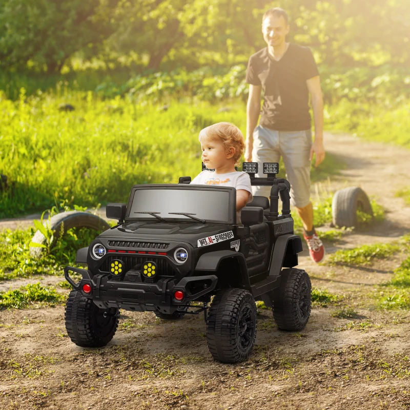 AIYAPLAY Auto elettrica per bambini UTV con telecomando 2,4G, 2 motori da 12V, musica, clacson, luci LED, 100x63x65cm, nero