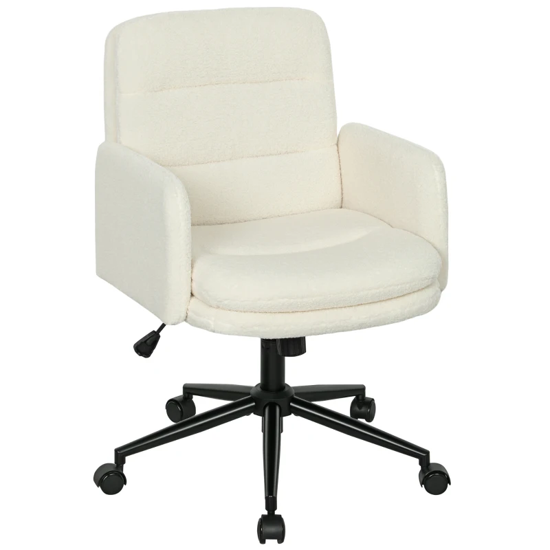 HOMCOM Silla de oficina con ruedas, tejido de bouclé, reposabrazos, 5 ruedas, giratoria, crema