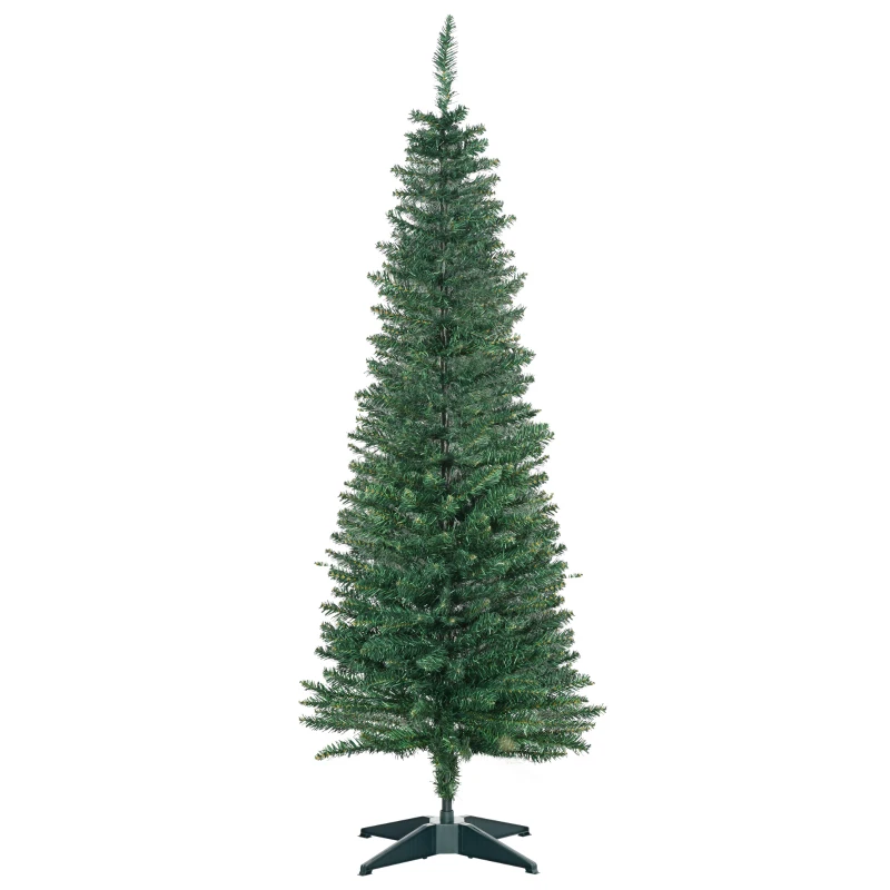 HOMCOM Brad Artificial de Crăciun cu Crengi Realiste, Brad Înalt și Îngust cu Bază din Plastic, Ø46x150 cm, Verde