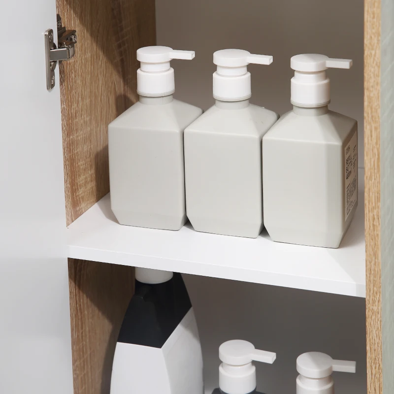 Kleankin Armário Casa de Banho Baixo Armário de Madeira com Gavetas e 2 Prateleiras para Sala de Estar Dormitório Cozinha 32,6x30x90cm Natural e Branco