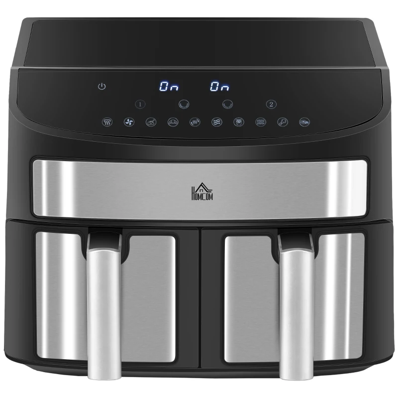 HOMCOM Friteuse à air sans huile, Air Fryer, double compartiment 8 L, 2400 W - 10 programmes, température réglable, minuterie