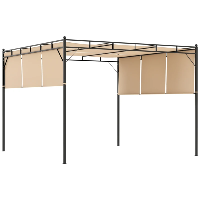 Outsunny Pergola avec 3 toiles rétractables 3L x 3l x 2,25H m structure acier - beige et noir