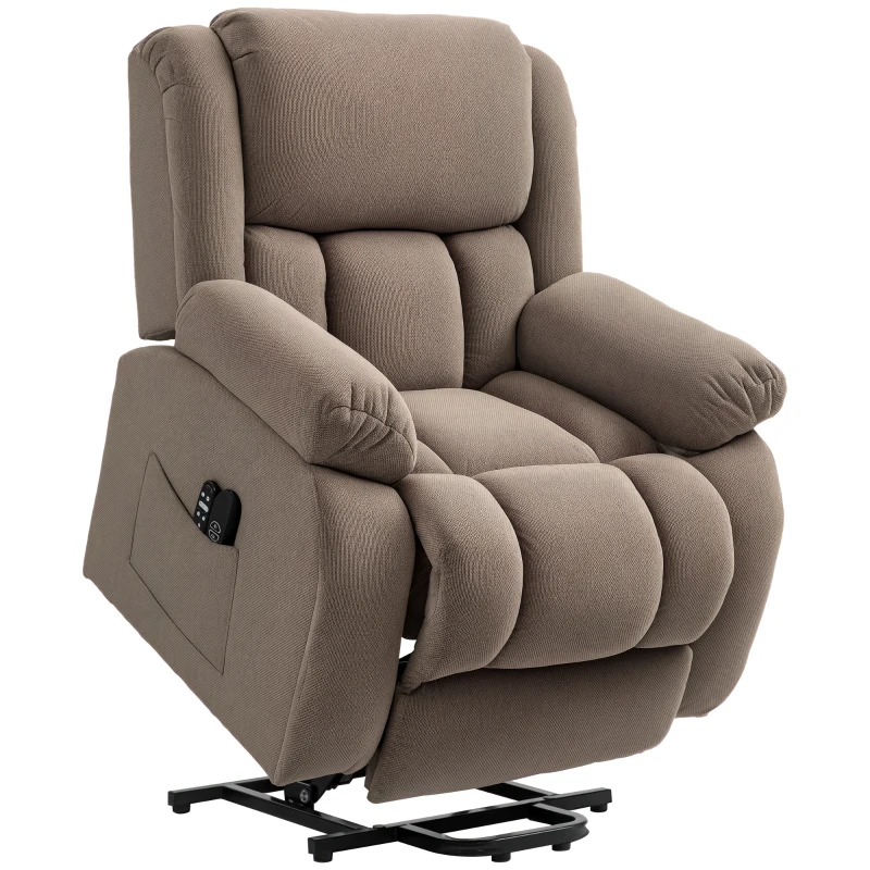 HOMCOM Poltrona Alzapersona Massaggiante e Reclinabile con 2 Tasche e Telecomando, 93x104x105 cm, Marrone Chiaro