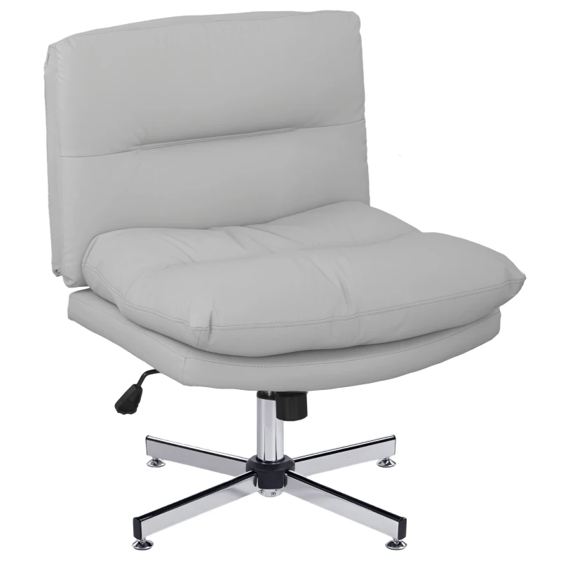 HOMCOM Chaise de Bureau sans Accoudoirs avec Hauteur Ajustable Fonction Bascule Base Croisée et Assise Large Gris Clair
