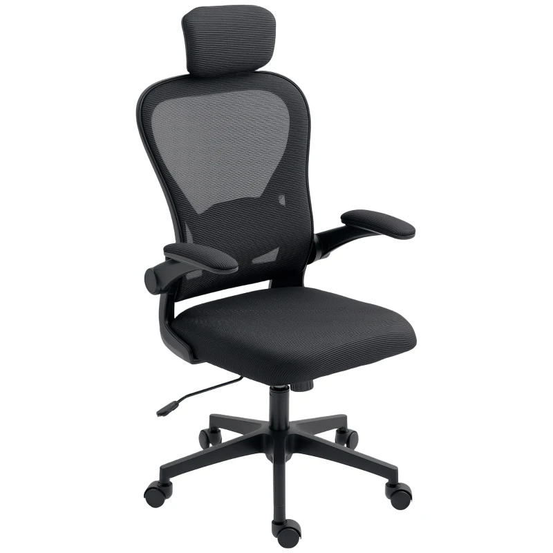 HOMCOM Silla de Escritorio de Malla Transpirable con Altura Ajustable Reposacabezas y Soporte Lumbar Ajustables Negro