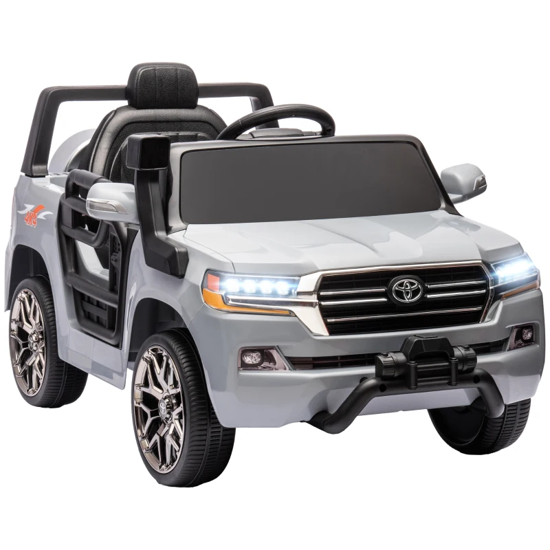 AIYAPLAY Coche Eléctrico para Niños de +3 Años Toyota LAND CRUISER con Batería 12V Mando a Distancia y Música MP3 Gris