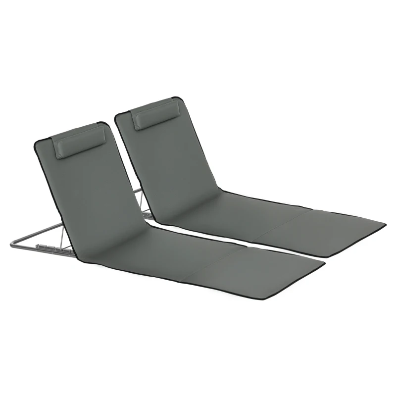 Outsunny Set 2 Lettini Spiaggia Pieghevoli con Schienale Regolabile a 5 Livelli e Borsa, Grigio