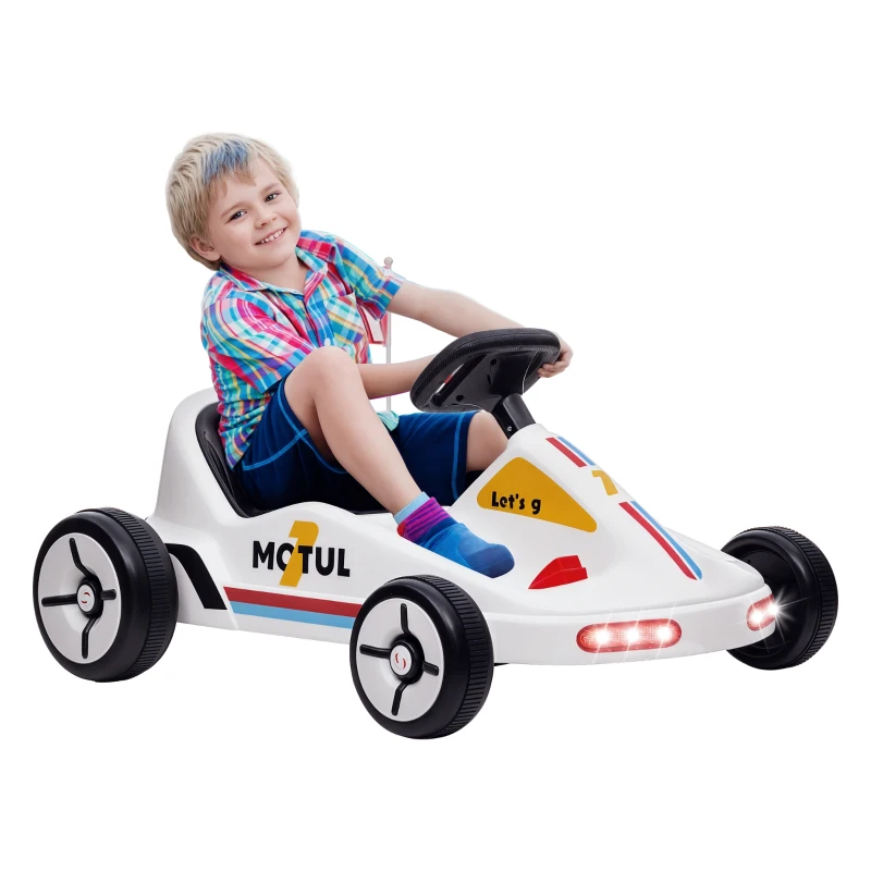 AIYAPLAY Kart Eléctrico 6 V Kart para Niños de +3 Años con Música Luz Bocina Cinturón de Seguridad Go Kart Carga 50 kg Blanco