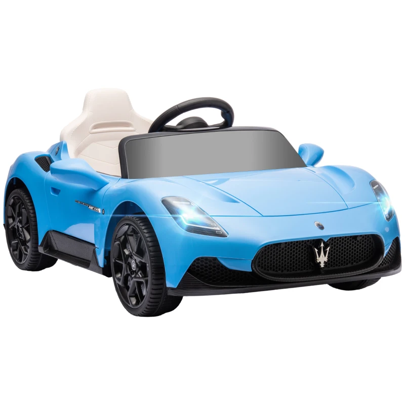 AIYAPLAY Coche Eléctrico para Niños con Licencia Maserati MC20 con Batería 12V Mando a Distancia Faros Bocina Música Azul