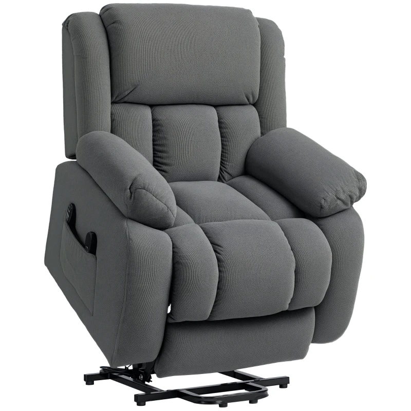 HOMCOM Poltrona Alzapersona Massaggiante e Reclinabile con 2 Tasche e Telecomando, 93x104x105 cm, Grigio