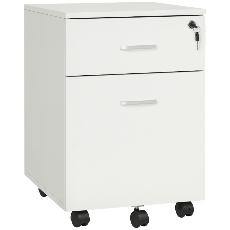 Vinsetto Fiset compact cu 2 Sertare cu 5 Roti, Dulapior de Birou din PAL cu Incuietoare, 40x49x58 cm, culoare Lemn