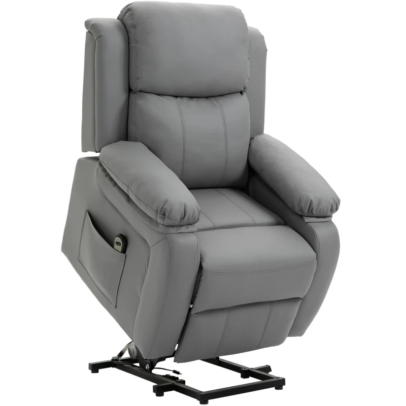 HOMCOM Fauteuil releveur électrique pour personne âgées revêtement synthétique repose-pied télécommande et 2 pochettes gris