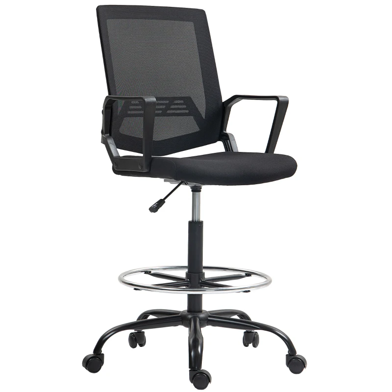 HOMCOM Bürostuhl mit verstellbarem Fußhocker Höhenverstellbar und Armlehnen 66,5x70,5x118-139,5 cm Schwarz