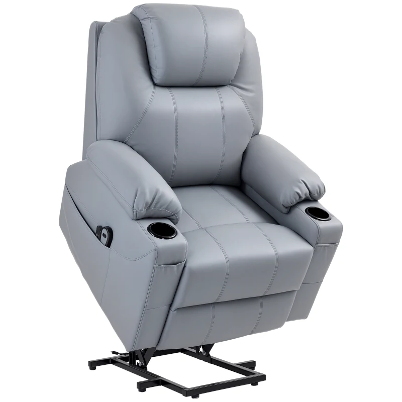 HOMCOM Poltrona Alzapersona Reclinabile fino a 135° con 8 Punti Massaggio, Telecomando e Poggiapiedi, 88x99x106 cm, Grigio