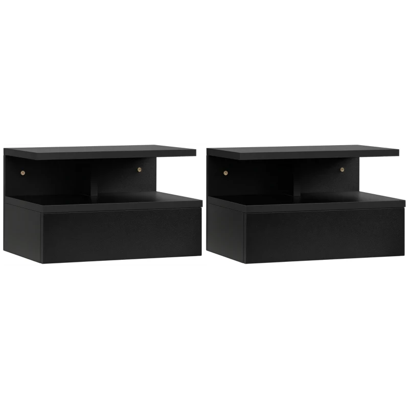 HOMCOM Set da 2 Comodini Sospesi per Camera da Letto con Cassetto e Mensola Superiore in Legno 35x32x22.5cm