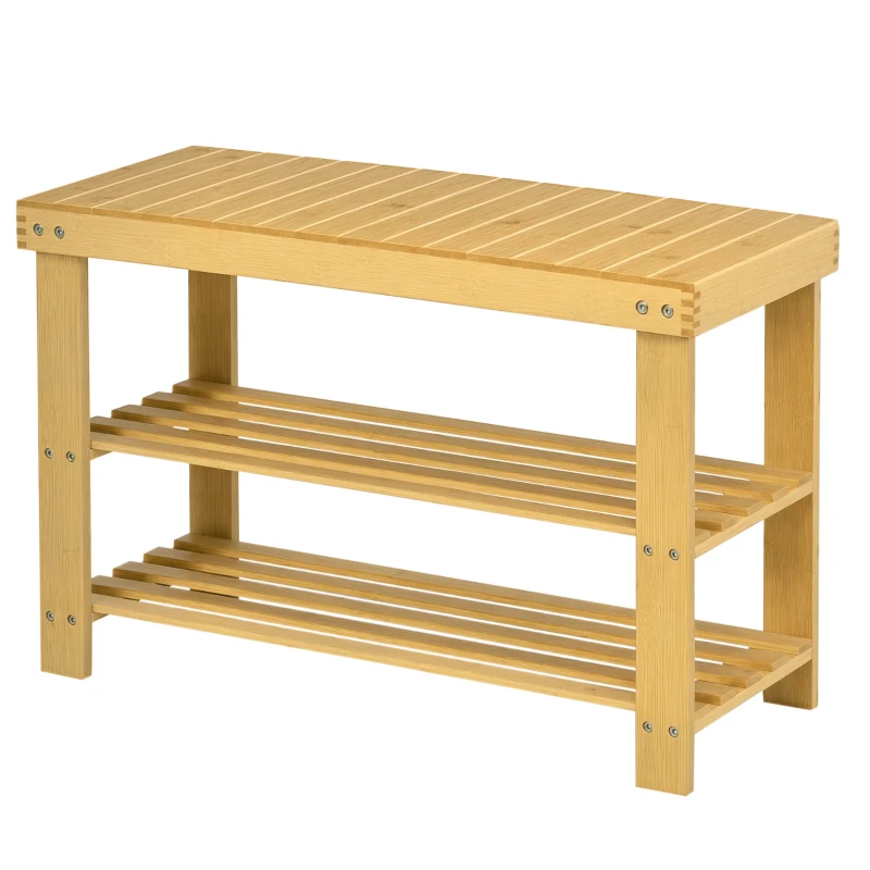 HOMCOM Pantofar tip Băncuță pentru Hol cu 3 Niveluri, 70x28x45 cm, Lemn natural