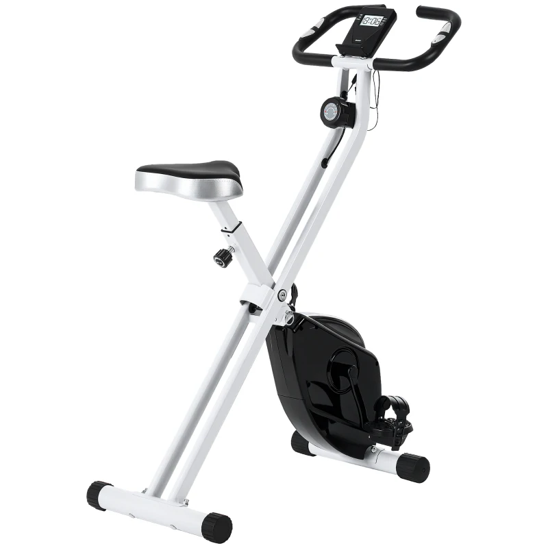 SPORTNOW Vélo d'appartement pliant, silencieux avec résistance magnétique à 8 niveaux, siège réglable, écran LCD, blanc