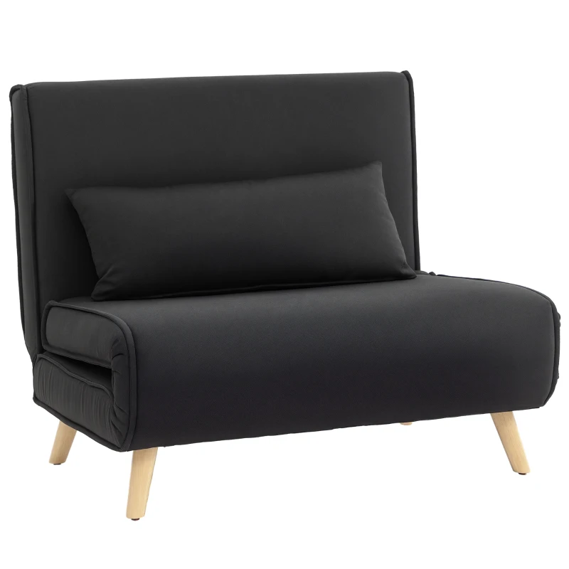HOMCOM Poltrona Letto 3 in 1 con Schienale Reclinabile su 6 Posizioni in Tessuto, 94x78x80 cm, Nero