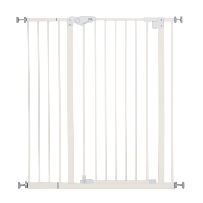 PawHut Barrera de Seguridad para Puertas y Escaleras Barrera para Perros Mascotas con Cierre Automático Extensión 17,5 cm Metal 74-97,5x104,1 cm Blanco