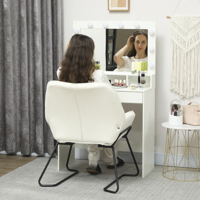 HOMCOM Butaca de Salón con Asiento Ancho y Acolchado Tapizado en Terciopelo Patas de Metal Sillón para Salón Crema