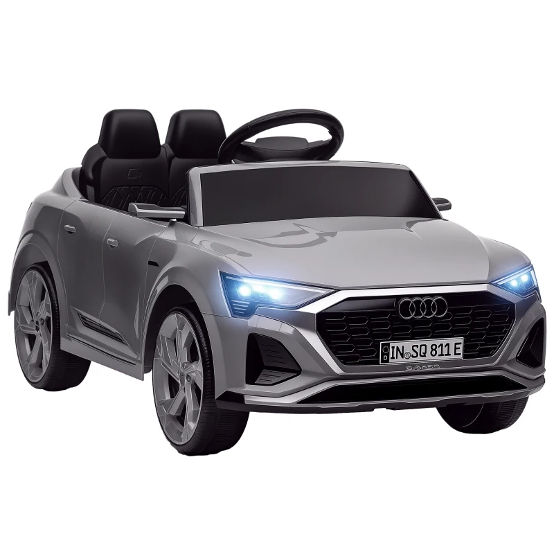 AIYAPLAY Coche Eléctrico para Niños Audi Q8 etron sportback con Batería 12V Mando a Distancia Faros Bocina y Música Gris