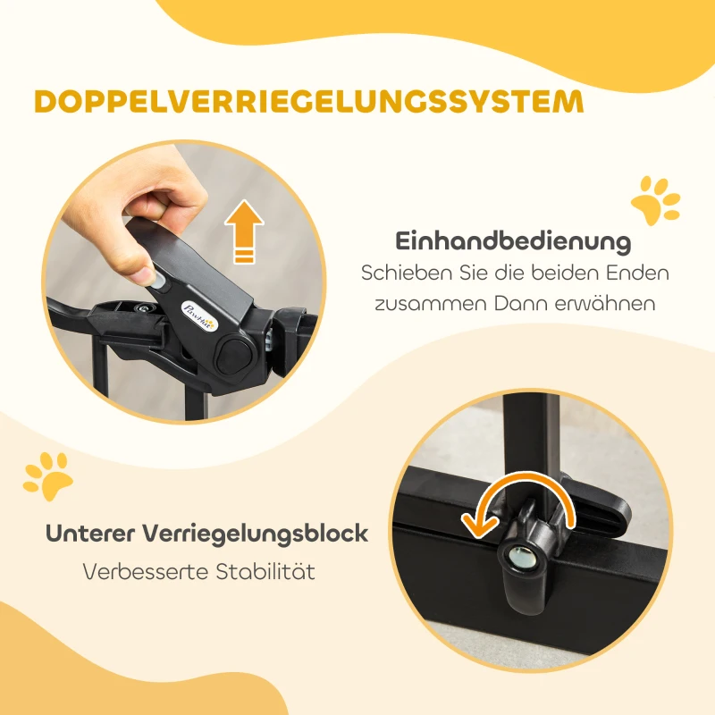 PawHut Hunde-Absperrgitter, doppelte Verriegelung, selbstschließende Tür, 104 cm hoch, Stahl, Schwarz