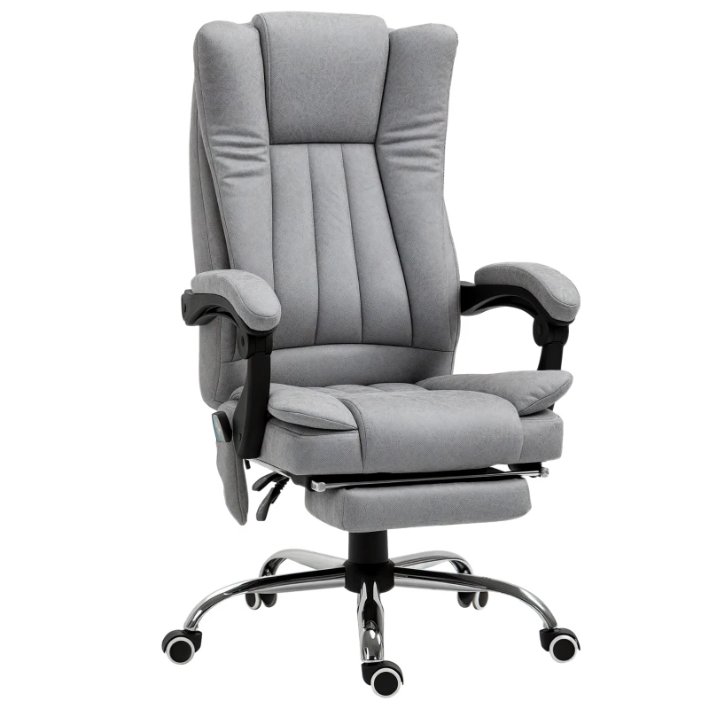 Vinsetto Sedia da Ufficio Massaggiante e Riscaldante ad Altezza Regolabile, Poltrona con Poggiapiedi, Sedia Ergonomica in Microfibra, 62x70x113-120 cm, Grigio