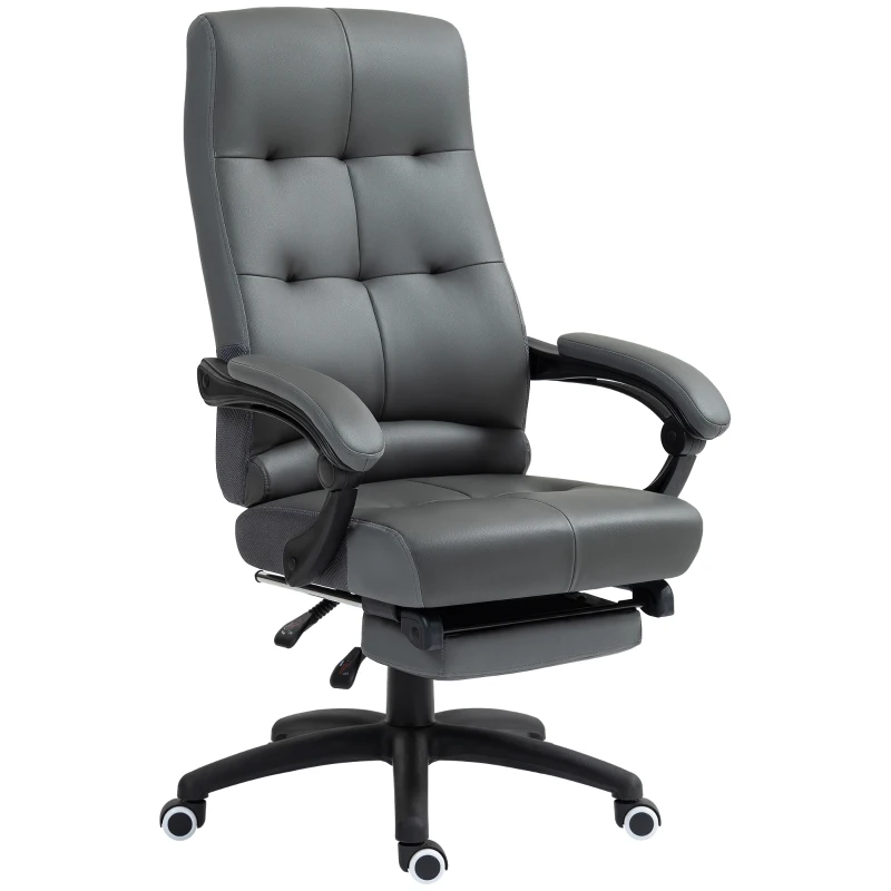 Vinsetto Silla de Escritorio Reclinable Tapizada de PU con Altura Ajustable Reposabrazos Reposapiés 65x65x118-125 cm Gris Oscuro
